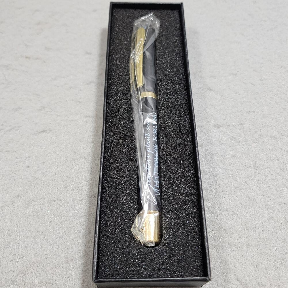 TEACHERS PLANT SEEDS THAT GROW FOREVER Fine Point Ball Point Pen Black Gold NIB
